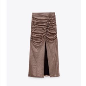 Bronze shimmer midi skirt with slit